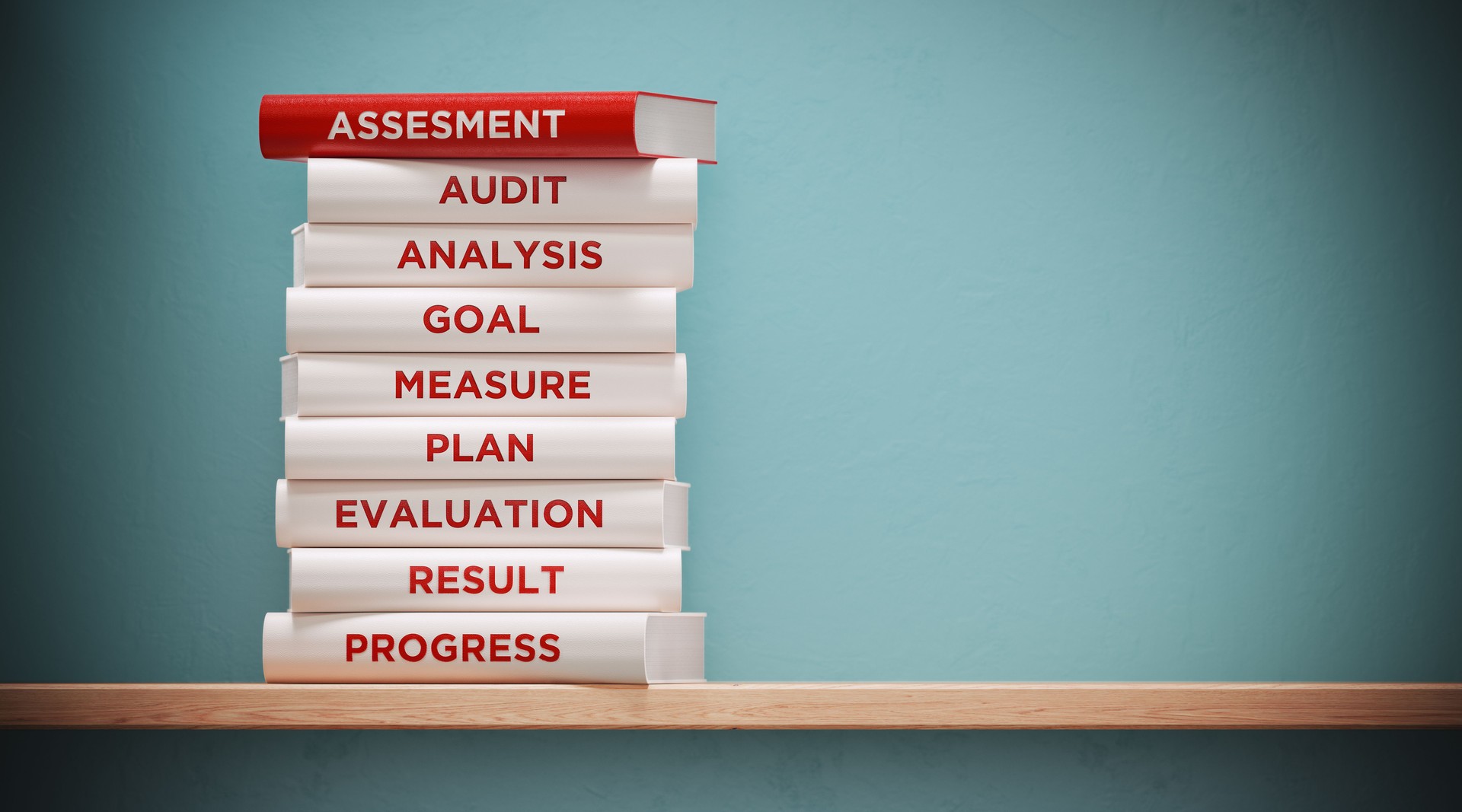 Books of  Assessment And Analysis In Front Grey Wall